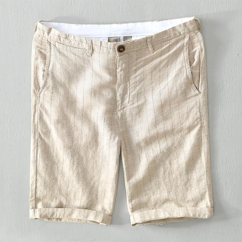 Summer Fashion Striped Men's Shorts Breathable Beach Baggy Short Pants Harajuku Style Daily Casual 55linen45cotton Shorts Youth