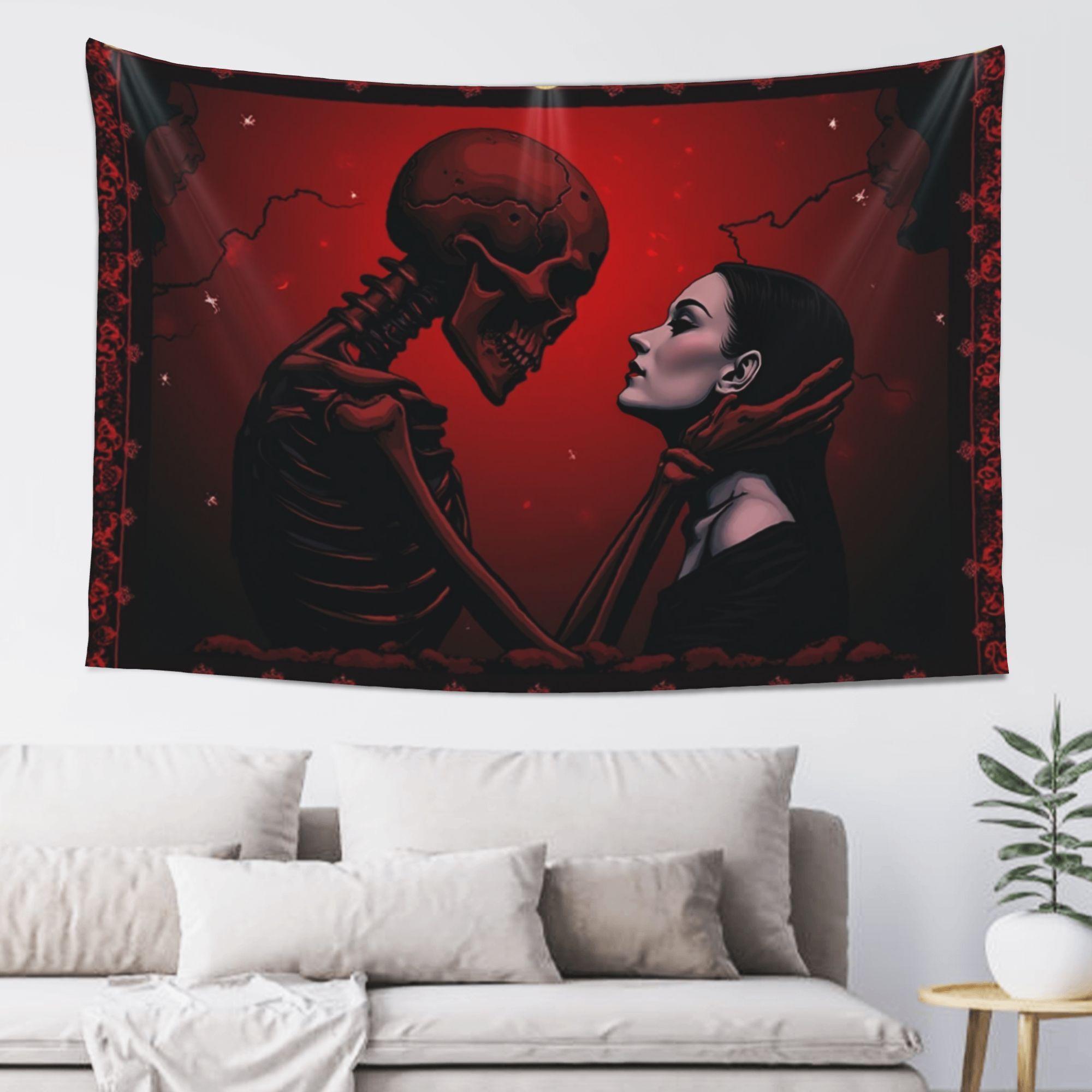 

Романтический гобелен в персидском стиле с изображением скелета и красавицы, готический череп, тема любви, для комнаты, домашнего декора, спальни, настенный тканевый 29x37in