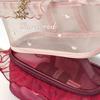 1Pc Purified Red Mesh Makeup Bag With Ruffle Detail Love Embroidery Cute Portable Cosmetic Organizer For Girls Toiletry Pouch