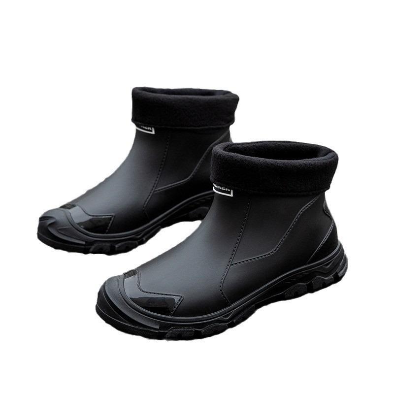 New Fashion Rain Shoes Short Men's Non-slip Waterproof Fashion Rain Boots Velvet Rubber Shoes Kitchen Work Short Tube Fashion