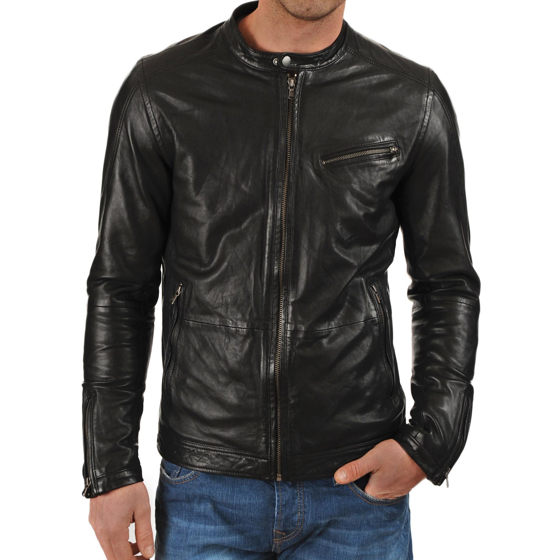 

SkinOutfit Men s Genuine Lambskin Black Leather Jacket Stylish Motorcycle Bomber Biker Outerwear MJ 40 L чорний