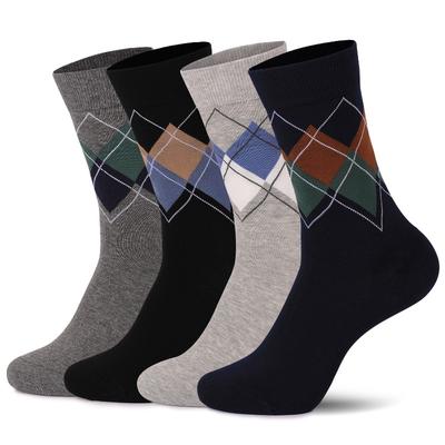 Men's Autumn and Winter New Business Commuting Diamond Lattice Tube Cotton Socks