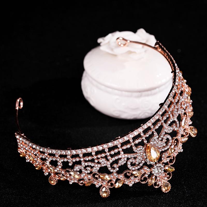 New Wedding Hair Accessories Luxury Pink Rhinestone Crystal Pearl Crown Handmade Tiara Bride Crown Hair Accessories Queen Tiara