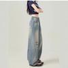 Light Blue High-Waist Distressed Wide-Leg Jeans for Women