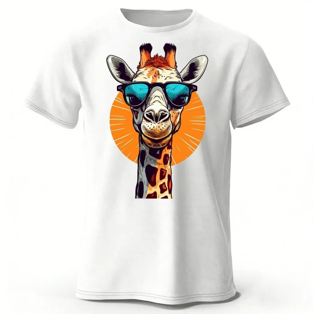 Summer Men's Ethnic-Style Giraffe 3D Print T-Shirt Retro Men Crew Neck Short-Sleeve T-Shirt Outdoor Casual Streetwear Sportswear