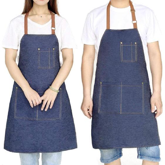 Denim Apron with Adjustable Unisex Multi-Pockets for Kitchen Crafting Cooking