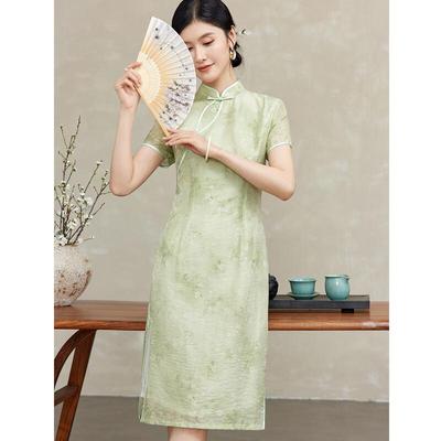 Green Floral New Chinese Style Cheongsam Dress