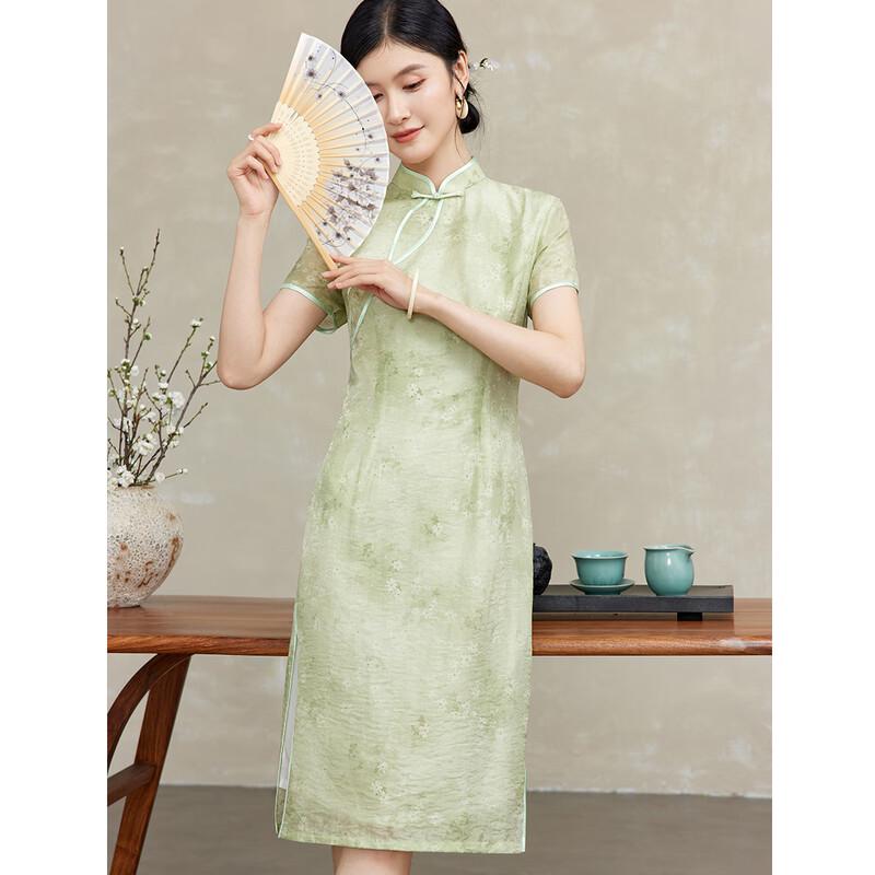 Green Floral New Chinese Style Cheongsam Dress XXL