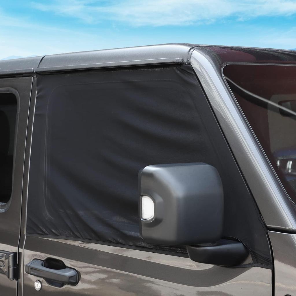 Front Window Sun Shade Covers Elasticized Breathable Mesh Car Side Window Screens Net UV Protection Sunshade for Jeep Wrangler TJ JK JL & Gladiator