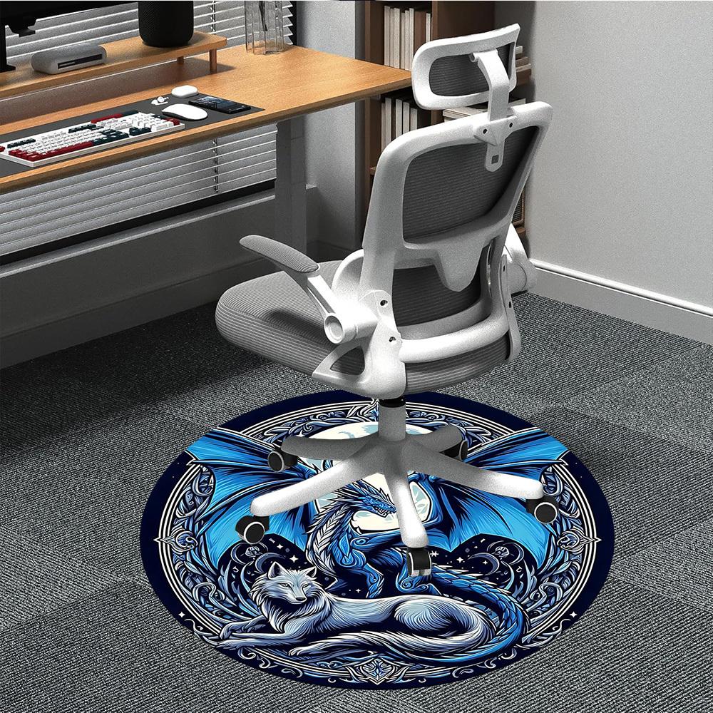 1pc Dragon Wolf Office Round Area Rug, Under Office Chairs Bedroom Living Room Home Decor, Room Deco, Available In Various Sizes