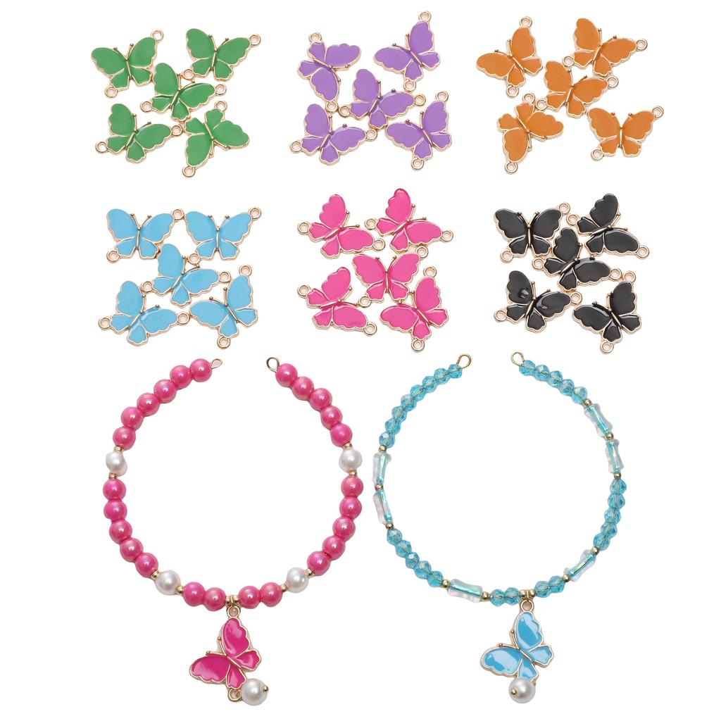 5Pcs Alloy Drip Oil Double Hanging Butterfly Charms Pendant For Women Kids Necklace Bracelet DIY Jewelry Making Accessories