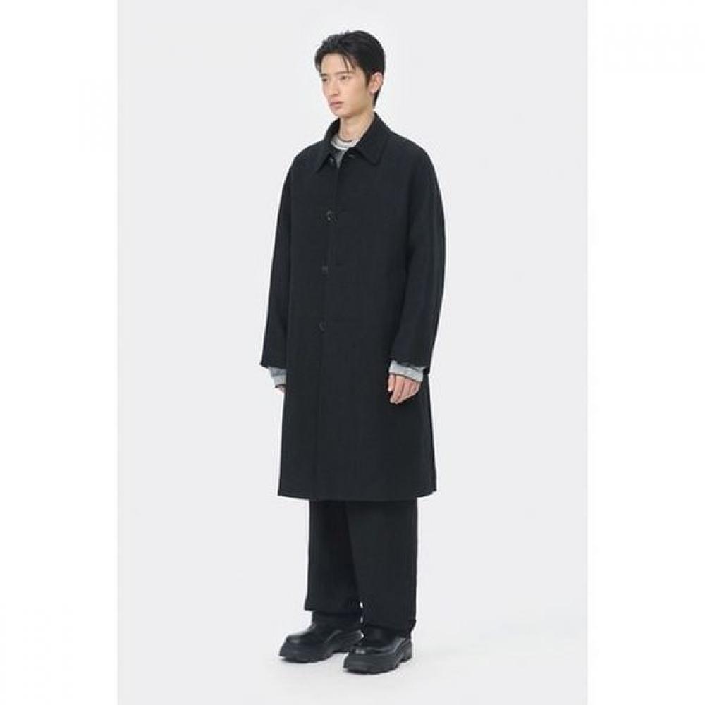 Customellow Loose Fit Gauze Texture Raglan Wool Linen Balmacaan Coat Black Cwcaa