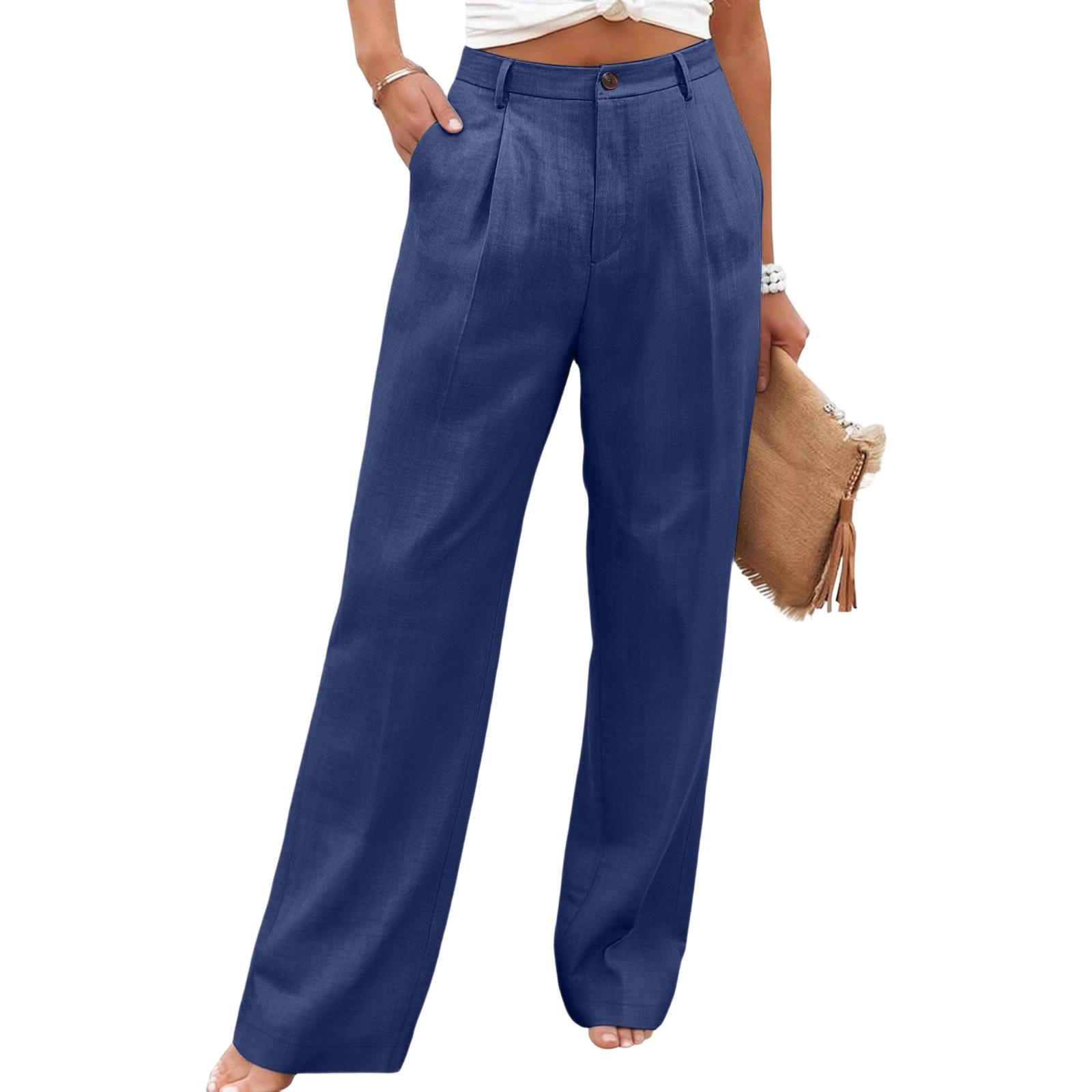 

Ladies Color Casual Fashion Breathable Loose Cotton And Linen Pants XL Темно-синій