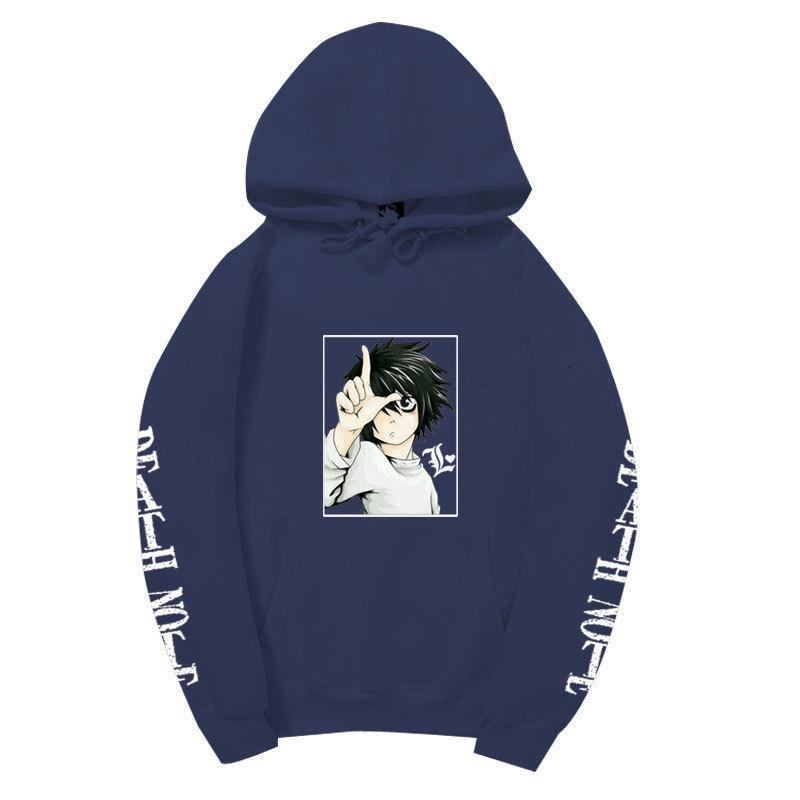 Men Women Fleece Hoodie Death Note L Portrait Two Sleeve Vertical White Text Anime Casual Hooded Sweatshirt
