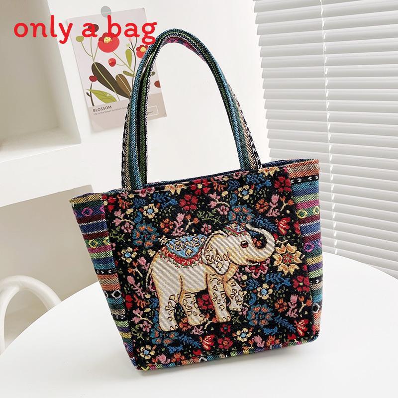 Ethnic Embroidered Handbag For Women With Canvas Material And Zipper Closure For Daily Use