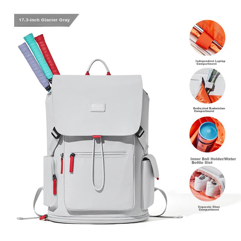 BOSTANTEN Badminton Backpack, Sports and Travel Bag, Casual and Commute Bag, Grey