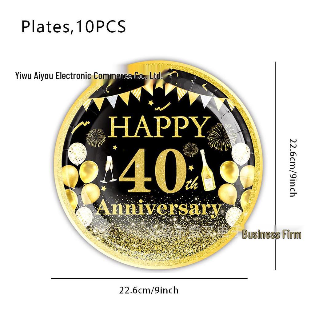 Black Gold Milestone Birthday Party Supplies: Plates, Cups, Napkins, Tablecloth for 40-90 Years