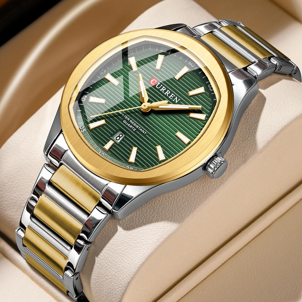 

CURREN Simple Luxury Quartz Watches for Men NEW Stainless Steel Band Wristwatch with Luminous Auto Date Waterproof Clock золотий/білий