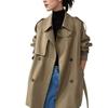 Women's Khaki Trench Coat 2025: Korean Style, Double-Breasted, Slim Fit for Spring and Autumn.