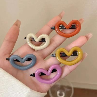 2pcs Sweet Cute Pink Heart Hair Clips Women Simple Versatile Bangs Side Clip Broken Hair Fixed Clip Headdress Hair Accessories