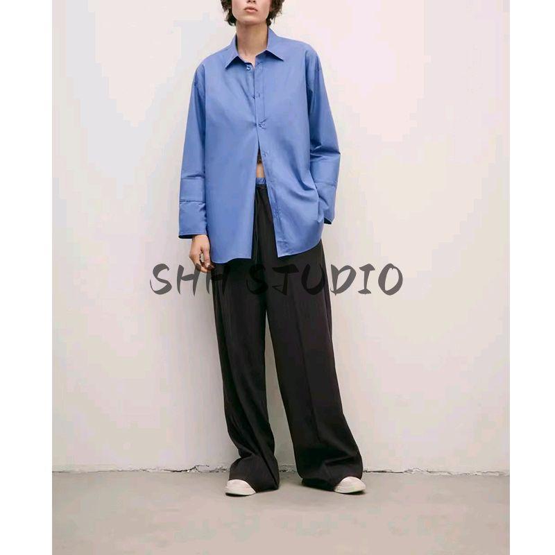 Spring New Women's Clothing Minimalist Trench Coat Fabric Loose Lapel Long Sleeves Poplin Shirt Tops 8946202