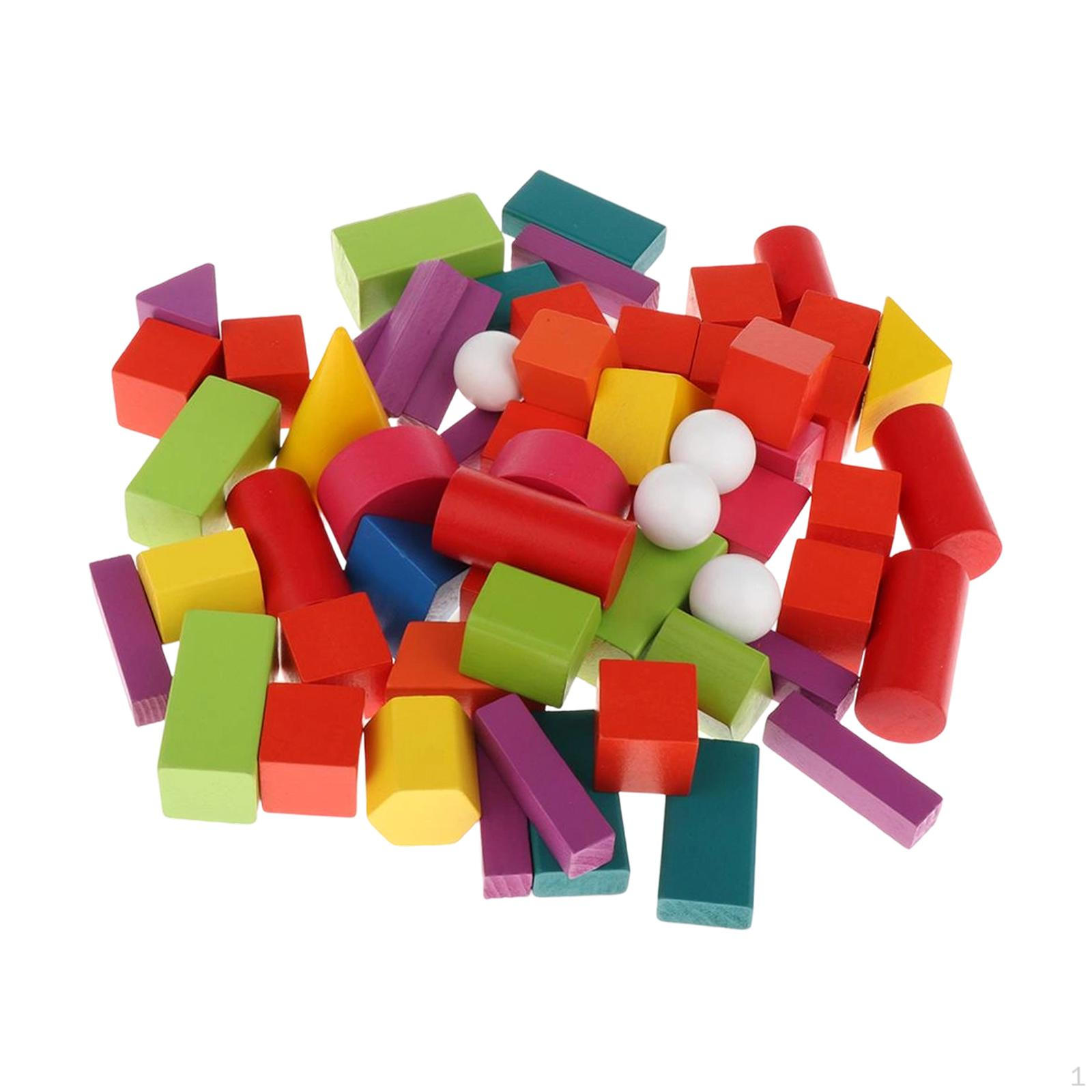 60x Wooden Geometric Solids Educational Toys Geometry Classroom Manipulatives 3D Shapes for