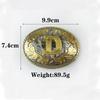Herren Retro Vollrindleder Gürtel D Buchstabe Gold und Silber Zweifarbig Ovaler Gürtel