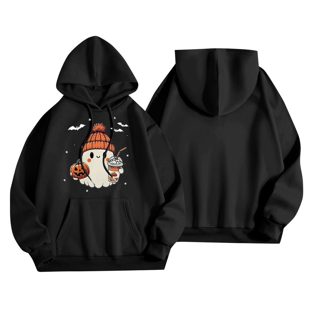 Women's Fashionable, Casual, Comfortable Round-neck, Hooded, Long-sleeved, Halloween-print Warm Sweater