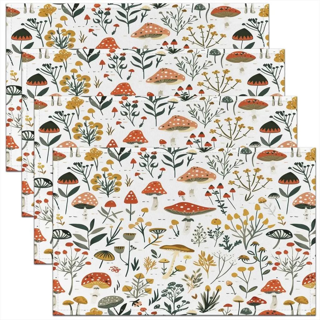 1PC Mushroom Decor Table Place Mats Longleg Mushroom Dragonfly Placemat for Kitchen Dining Table Decor