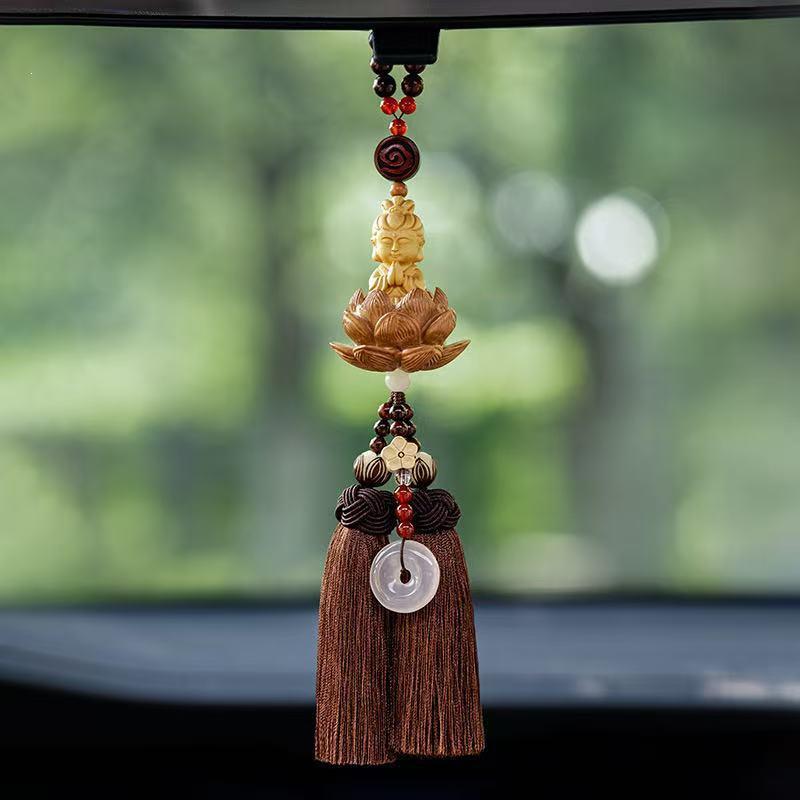 Boxwood Small Buddha Car Pendant - Peaceful Rearview Mirror Decoration