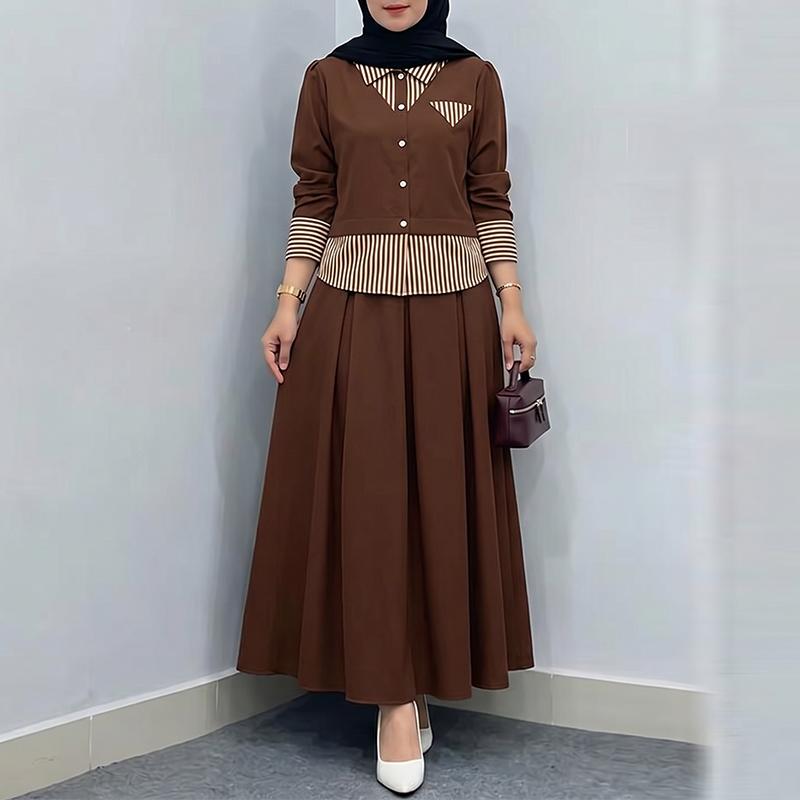 ZANZEA Women Long Sleeve Patchwork Blouse and Long Skirts Casual Two Piece Suit Sets