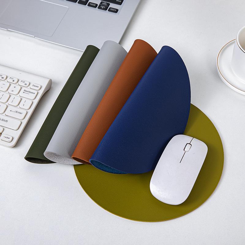 Round Leather Mouse Pad - Solid Color, Small Computer Desk Mat for Fresh Girls