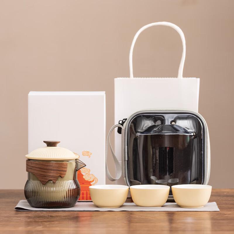 Forbidden City Mutton Fat Jade Porcelain Travel Tea Set One Pot Three Cups