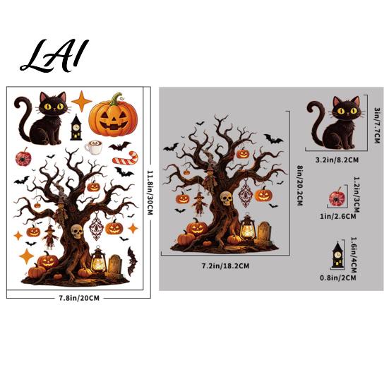 No Glue Glass Film Halloween Static Window Clings Stickers with Ghost Cat Bat Clings Patterns Reusable Holiday Decals for Shop Windows Party