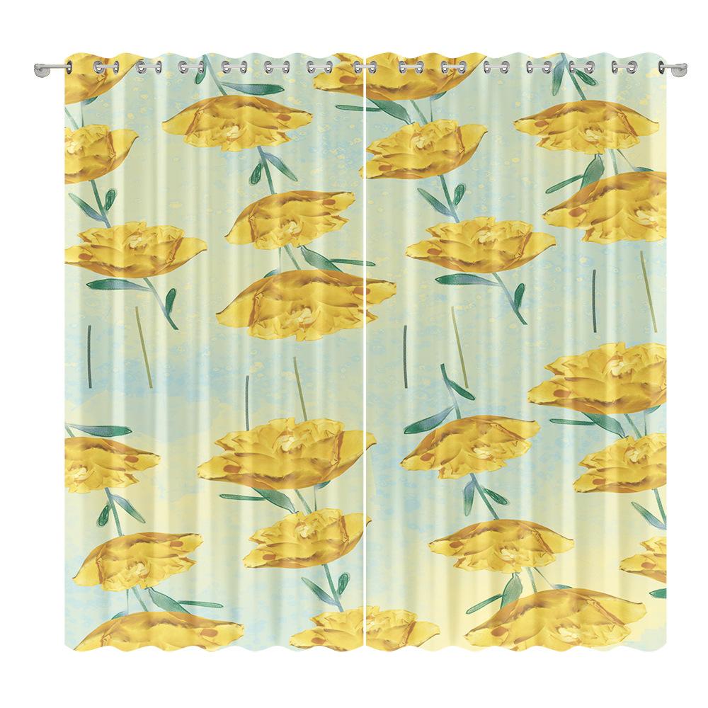 Floral Curtain Fabric Bedroom Living Room Balcony Blackout Curtain Office Hotel Heat Insulation Curtain