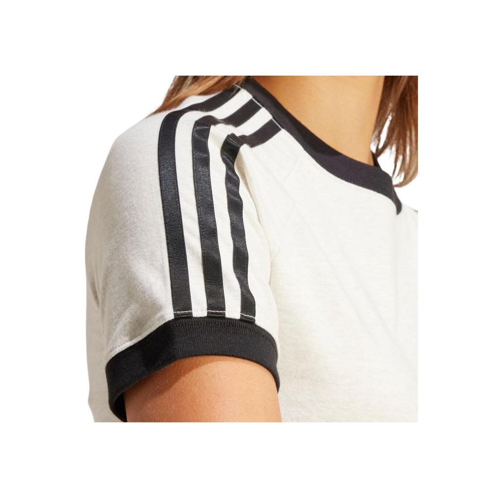 Adidas Originals Alphabet Print Crew Neck Short Sleeve T-Shirt With Shoulder Stripes Women Tops White IR8104