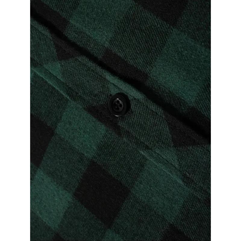 Men's Shirts Classic Plaid Casual Button Down Hooded Long Sleeved Double Pockets Shirt Hoodie Flannel Jacket Spring Autumn