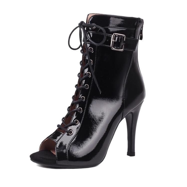Black Jazz Dance Special High Heels Women'S Shoes Fish Mouth Sandals Lace-Up Large Size Mesh Summer Women'S Cool Boots