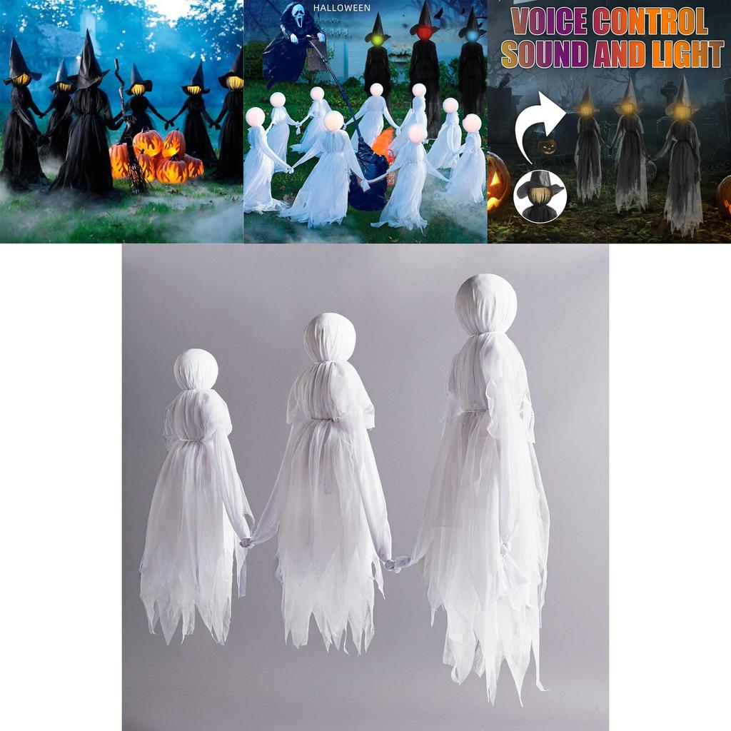 Enchanting Halloween Colorful Glowing Three Handheld Witches White Witch Ghost Decoration