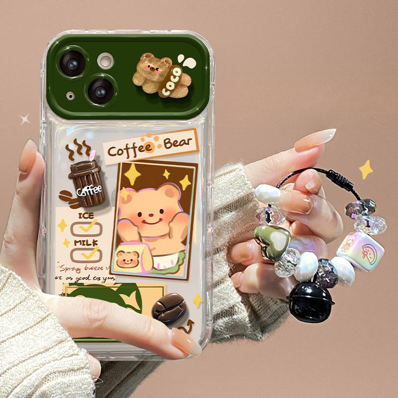 Butter Bear Doll Pendant Applicable To Apple 15promax Mobile Case IPhone 14 Flip Mirror XS Transparent