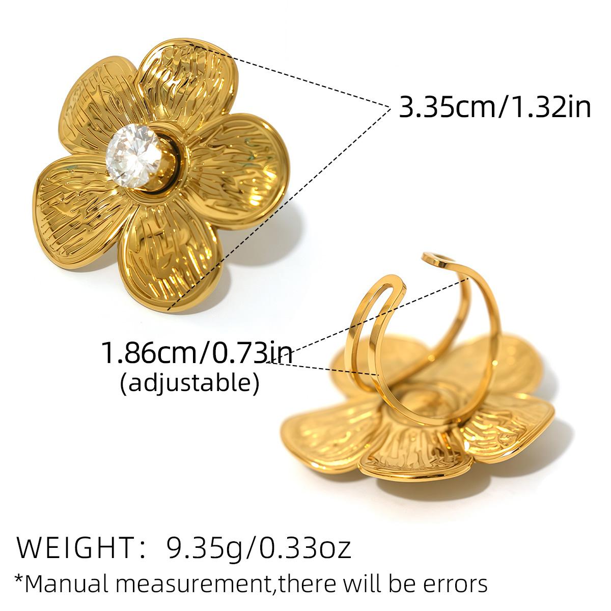 

Exquisite Ladies Flower Design Stainless Steel Rings 18K Gold Plated Waterproof High Quality Ladies Zircon For Daily Wear Etc resizable