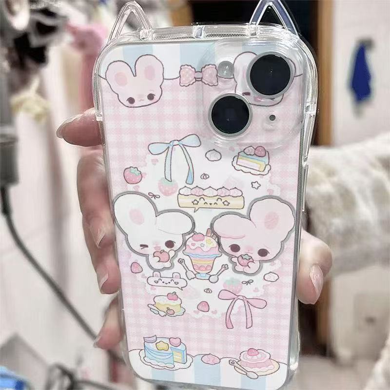Cute Cat Ears Suitable for Apple 16promax Cartoon Mobile Phone Case Iphone15 Cartoon TPU Protective Case 14