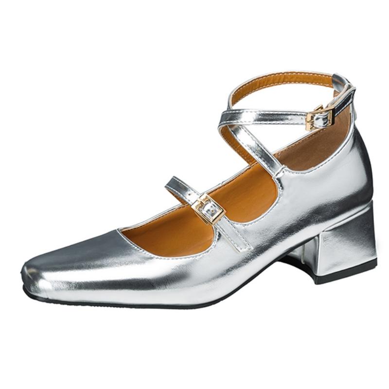 Women's Low Heels Mary Janes Shoes 2025 Luxury Cross Strap Silver Black Beige Low Heeled Party Wedding Shoes Female Dress Pumps