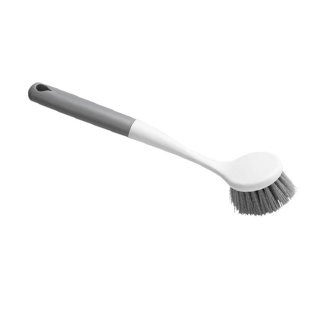Perie de vase cu mâner lung, perie multifuncțională din plastic pentru curățat oale cu orificiu pentru agățat pentru chiuveta de bucătărie