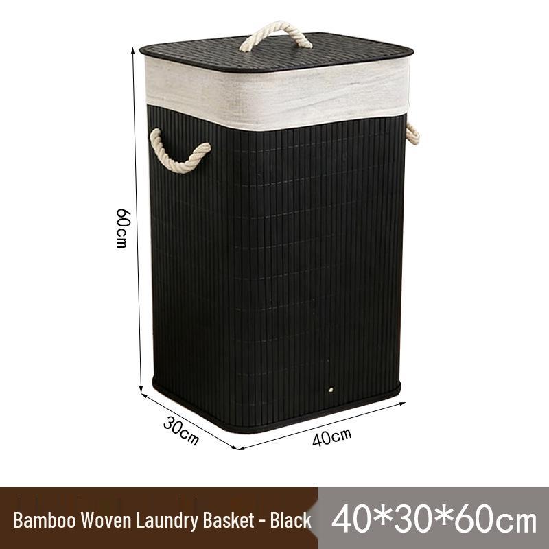 Large Bamboo Fabric Laundry Hamper with Lid - Foldable Bedroom Storage Basket