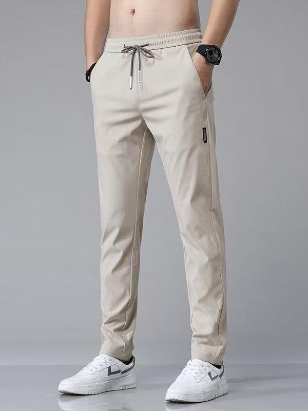 Men's Summer Quick-Dry Slim Fit Ice Silk Pants - Korean Style Straight Leg
