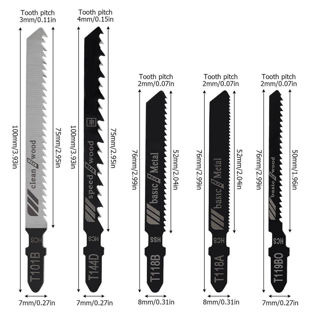 10/50 Pieces Jigsaw Blade Set HCS Various Saw Blades with T-shaped Handle Sharp and Fast Cutting Wood Thin Metal Cutting Tool