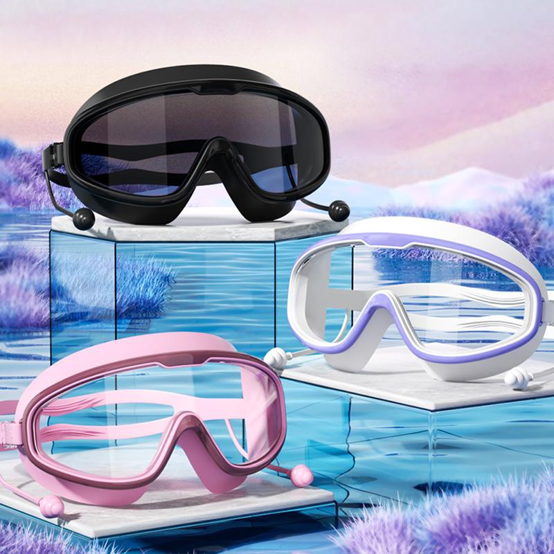 Swimming Goggles with Big Frame HD Lens and Anti-fog Waterproof Swim Goggles for Adults Shower Pool Use by Men Women