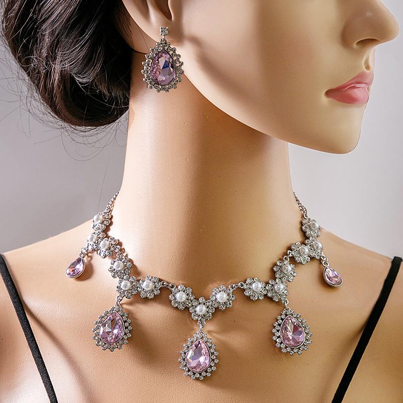 Luxury Atmospheric Water Drop Jewelry Set, Geometric Round Pearl Earrings, Elegant Flower Necklace For Women