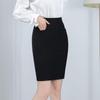Cross-Border High Waist Elastic Midi Skirt with Pockets - Black Slimming Office Skirt for Women
